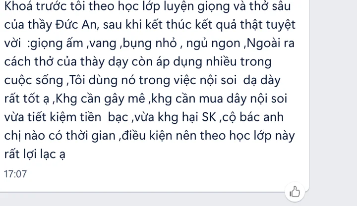 Học viên chia sẻ cảm nhận sau khoá luyện giọng và thở sâu
